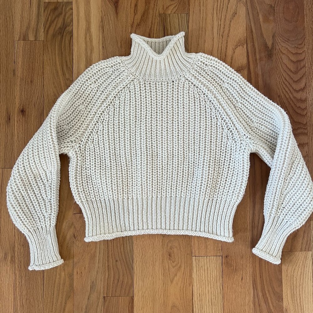 H&M - light beige knit sweater - high neck - wool blend - size s